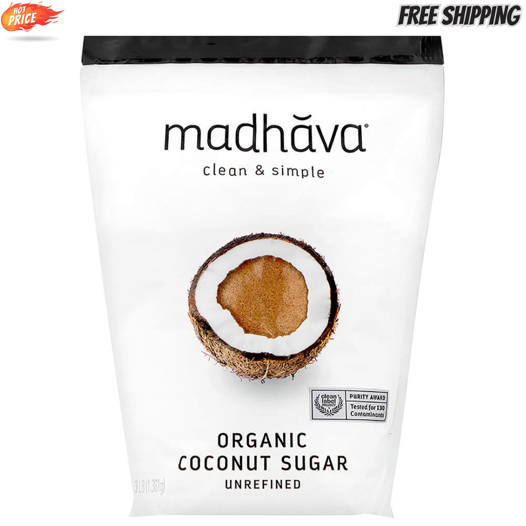 MADHAVA Organic Coconut Sugar – 3 lb Bag – Natural Sweetener – Unrefined – Vegan