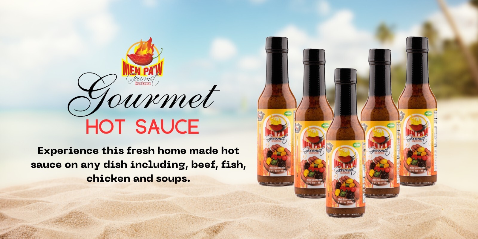Gourmet SAUCE- By the CASE- MEN PAW- 5 oz Hot Sauce Glass bottle, FREE SHIPPING