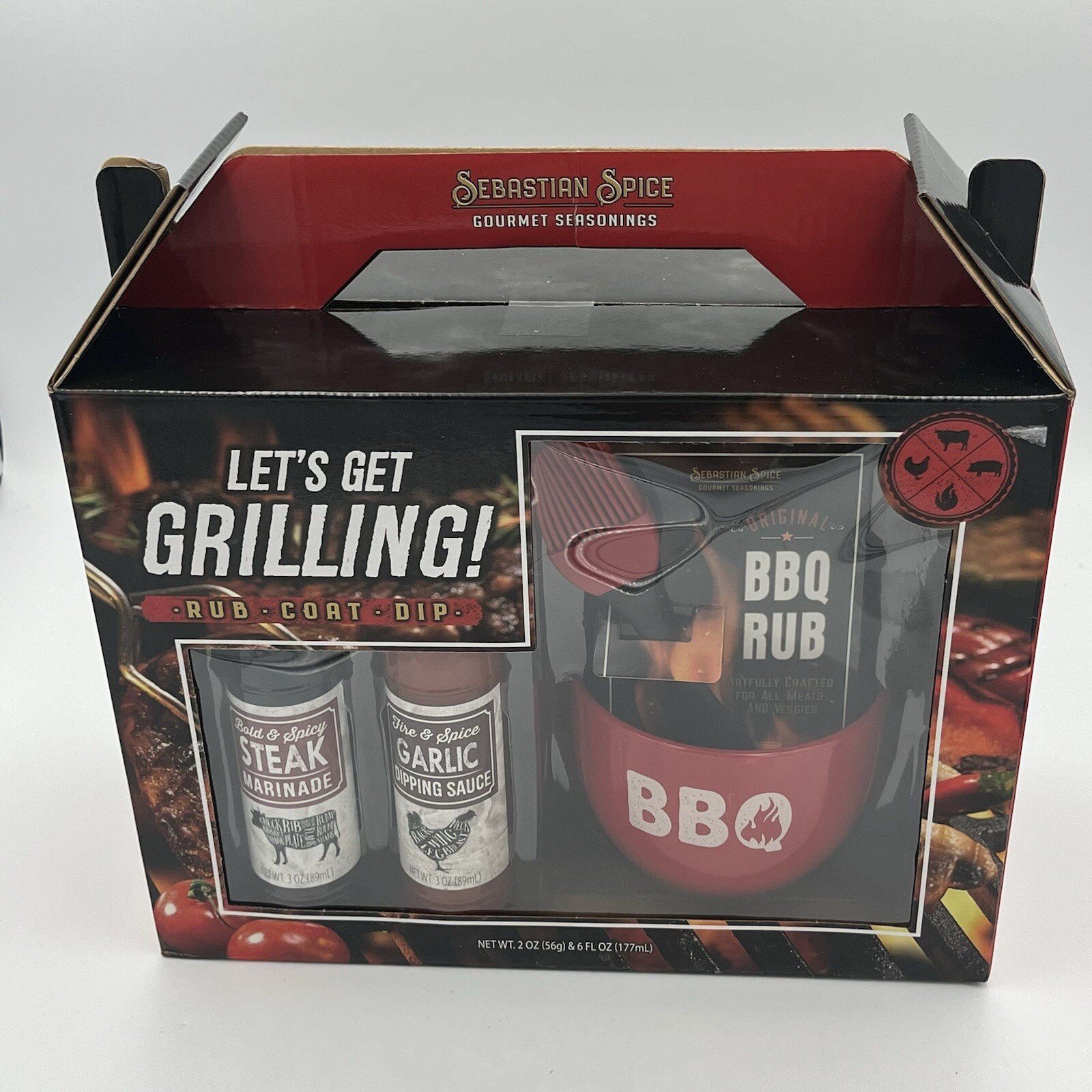 NEW Get Grillin BBQ Seasoning & Sauce Gift Set By Sebastian Spice Rub/Coat/Dip