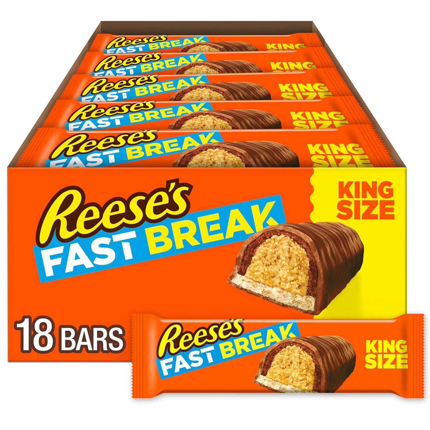 FAST BREAK Chocolate, Peanut Butter and Nougat King Size, Candy Bars, 3.5 Oz (18
