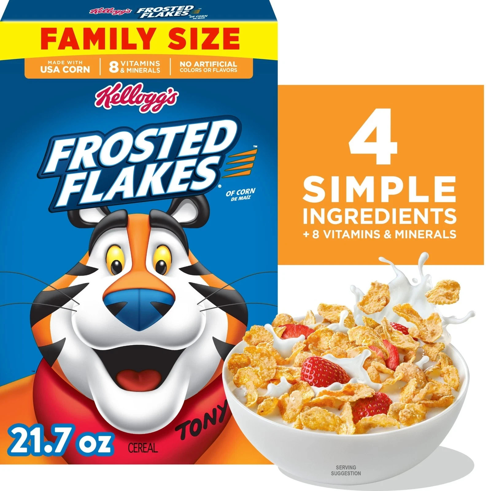 Kellogg’s Frosted Flakes Breakfast Cereal, Fat Free, Family Size, 21.7 oz
