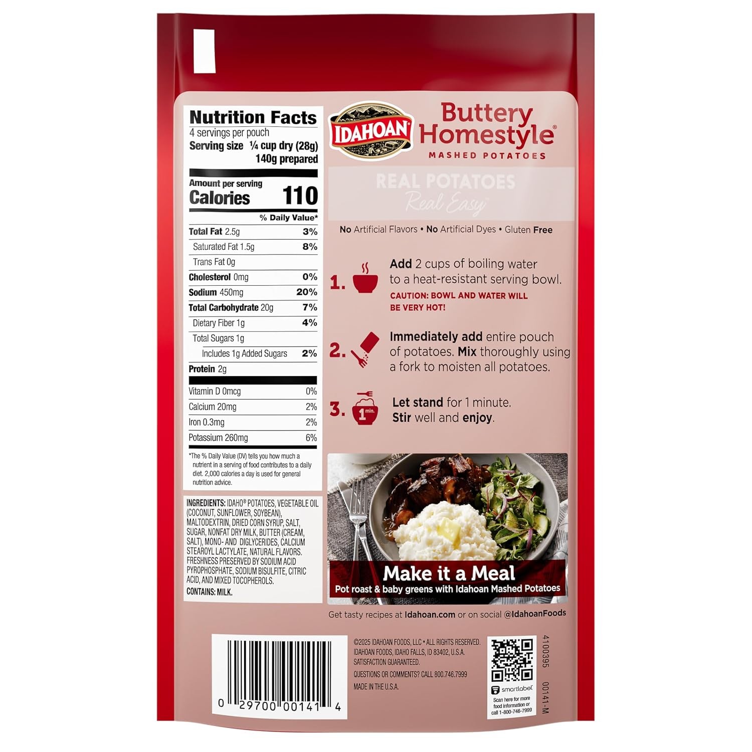 Buttery Homestyle Mashed Potatoes Mix, 4 oz, Pack of 12, Idahoan Brand