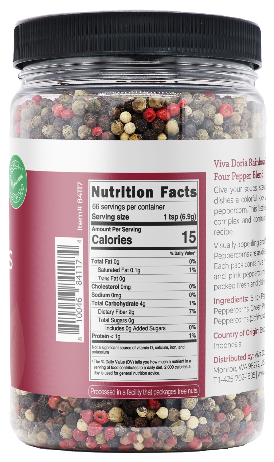Viva Doria Rainbow Peppercorns, 16 oz – 4 Peppercorn mix, for grinder refills