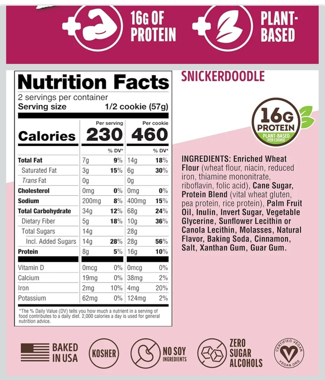 [24 PACK] Lenny & Larry’s The Complete Cookie, Snickerdoodle 16G Protein