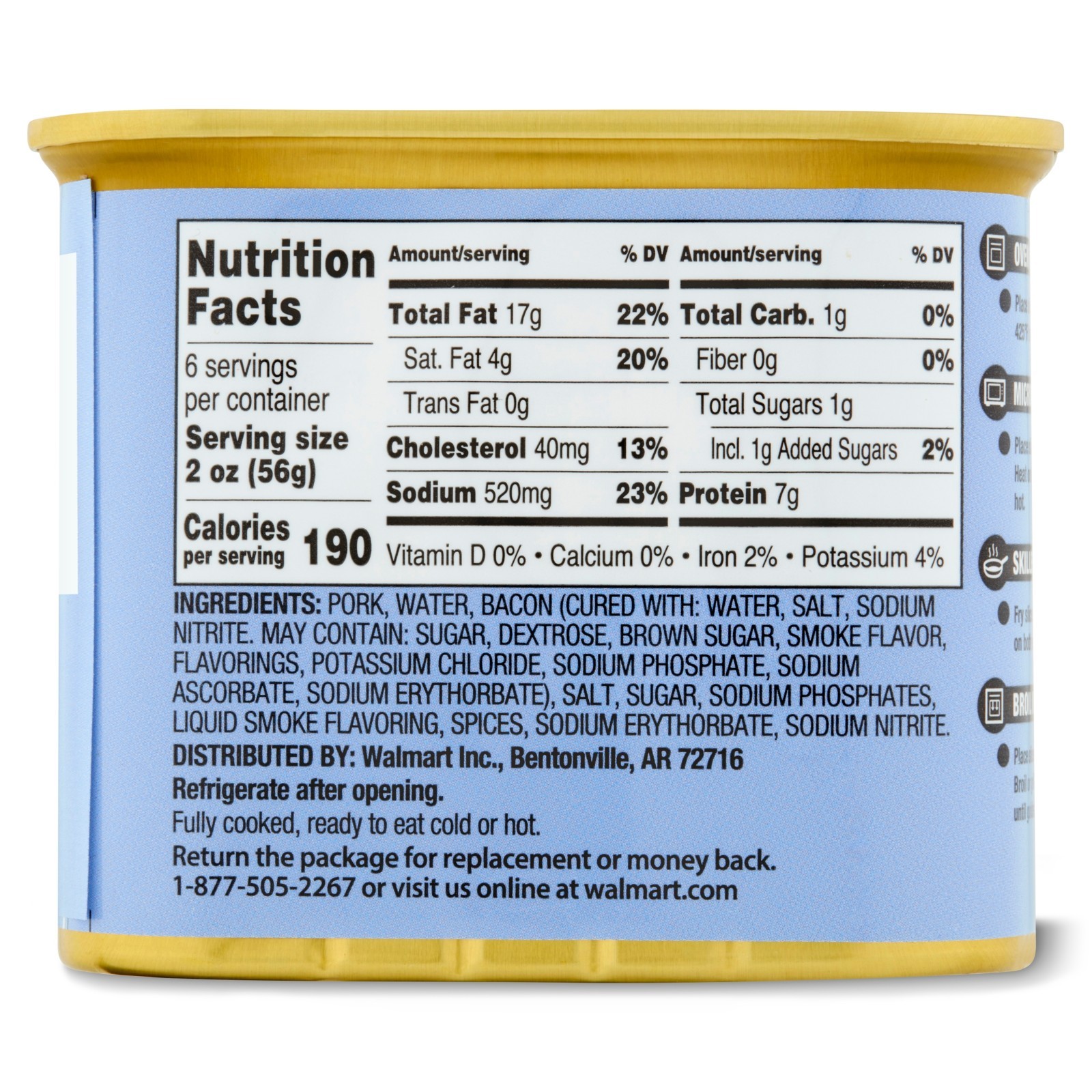 (3 pack) Great Value Bacon Luncheon Meat, High Protein, 12 oz Aluminum Can