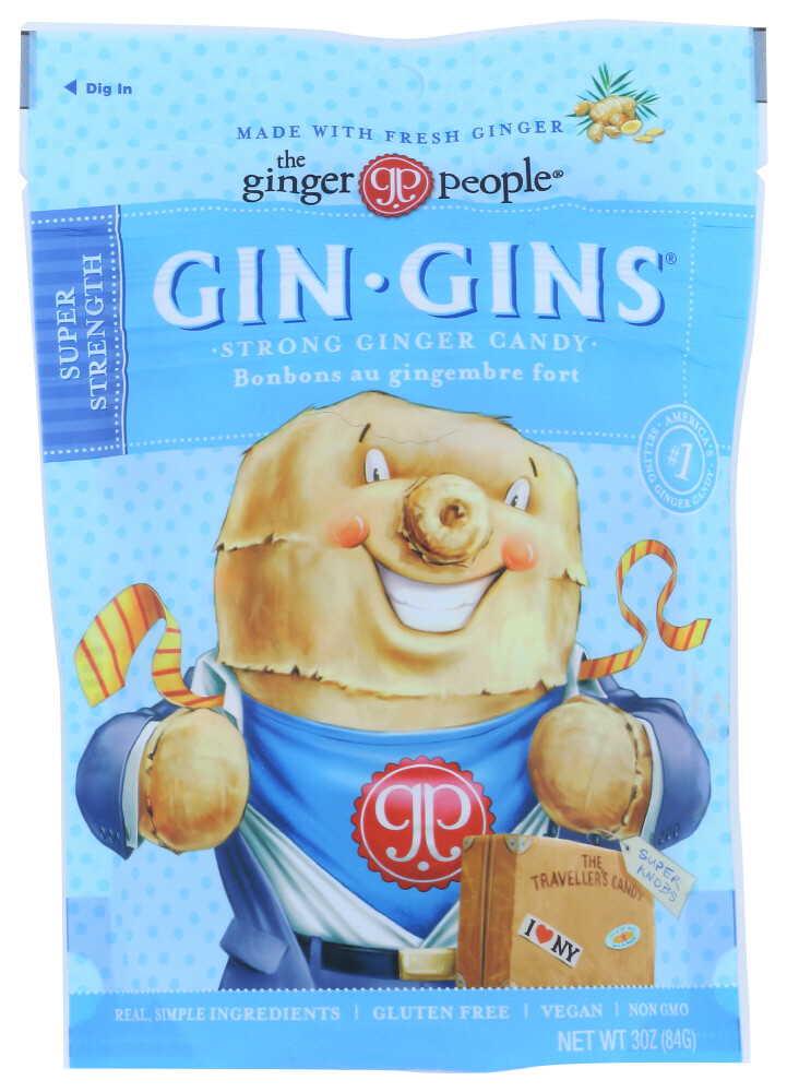 The Ginger People Gin Gins Super Strength Ginger Candy Vegan 3 Ounce Case of 12