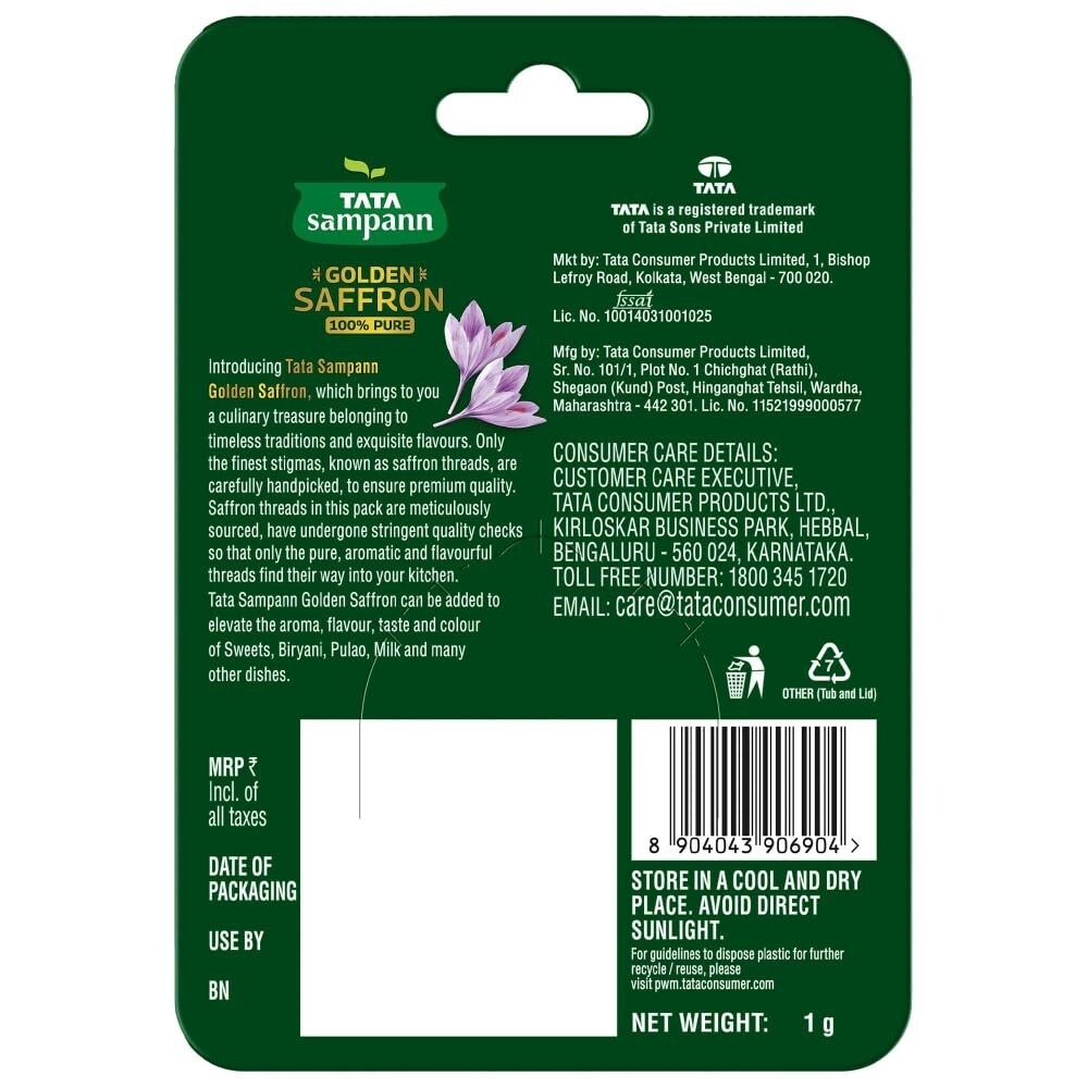 Tata Sampann Golden Saffron, 1g, Natural Aroma & Colour, Pure Kesar,