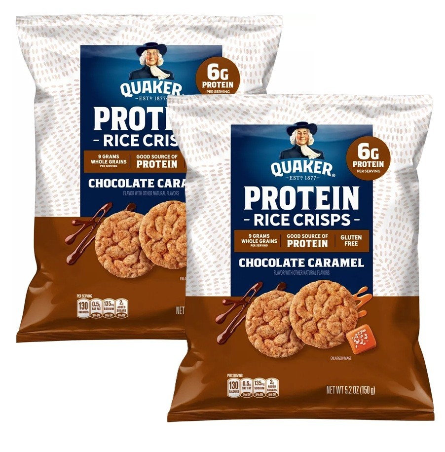 Quaker PROTEIN Rice Crisps Chocolate Caramel Popped Never Fried 2.6oz Chips 2 Pk