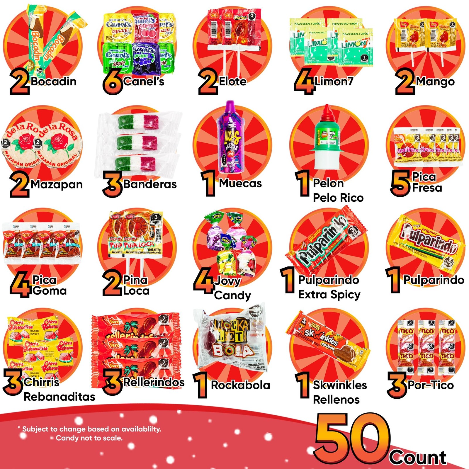 Mexican Candy Variety Pack (50 Count) Dulces Mexicanos, Snacks, with…