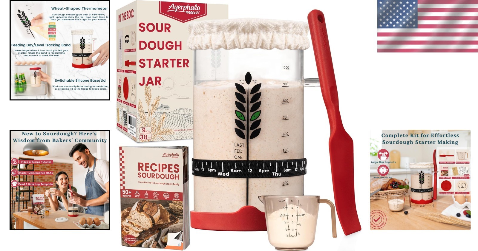 Durable 38oz Sourdough Starter Kit – 9-in-1 Baking Essentials for Families