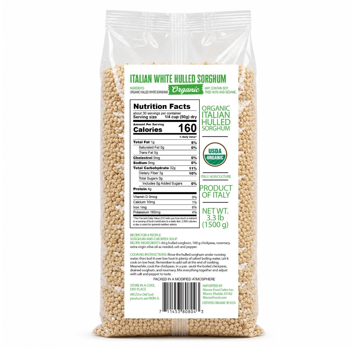 L’Oro del Sud, Organic Italian White Hulled Sorghum, NonGMO, Superfood, Bulk,…