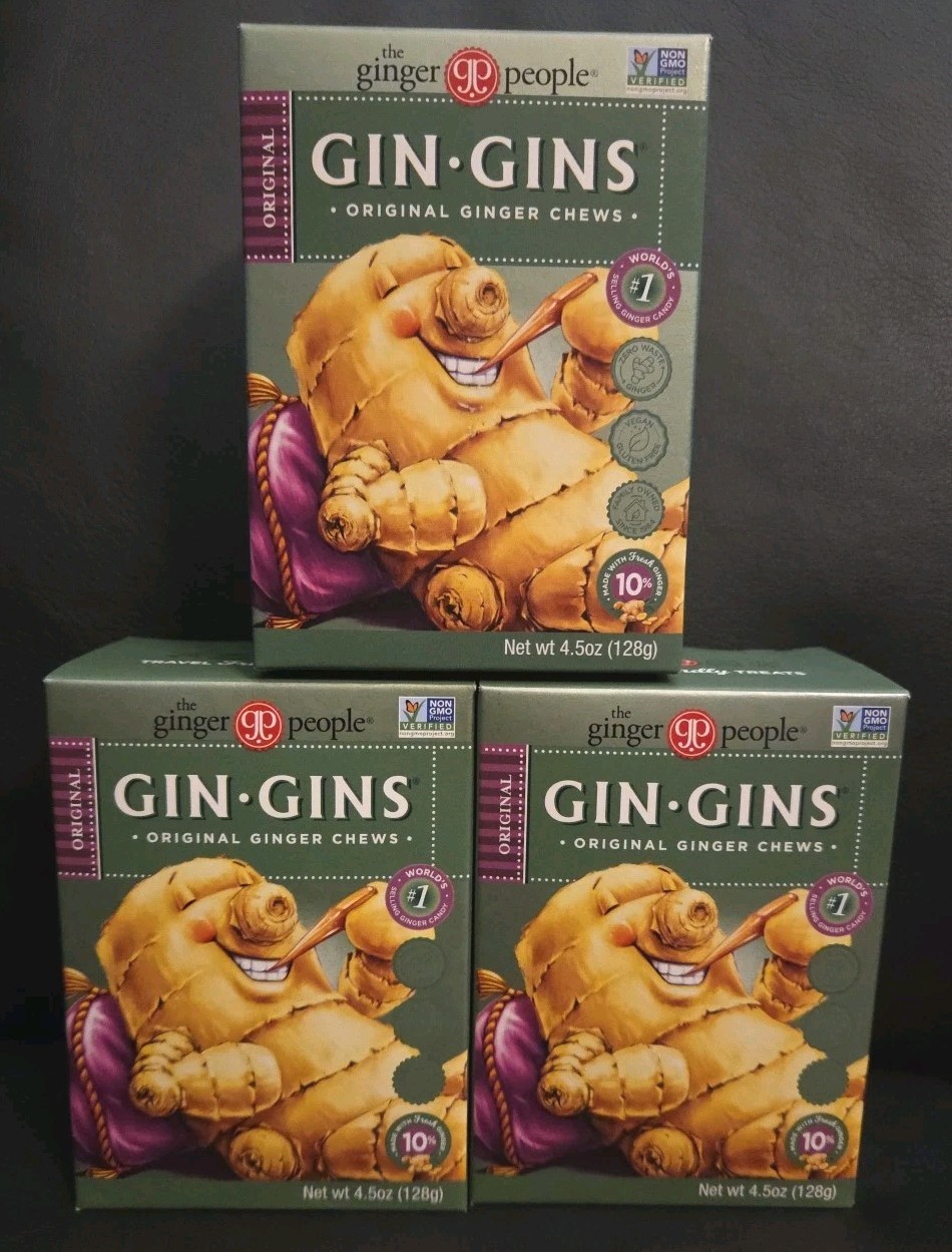 Gins Gins Original Ginger Chews Lot Of 3 Boxes (4.5oz Each) BB 04/2027 World’s#1
