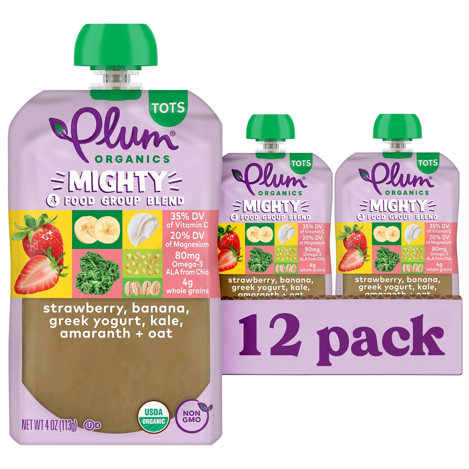 Plum Organics Mighty 4 Organic Toddler Food – 4 Ounce (Pack of 12)