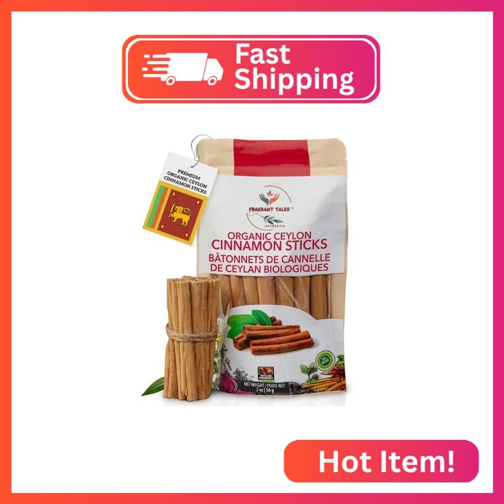Premium Organic Ceylon Cinnamon Sticks – 1 oz (28g), 4″ Cut 5 to 7 Sticks, True