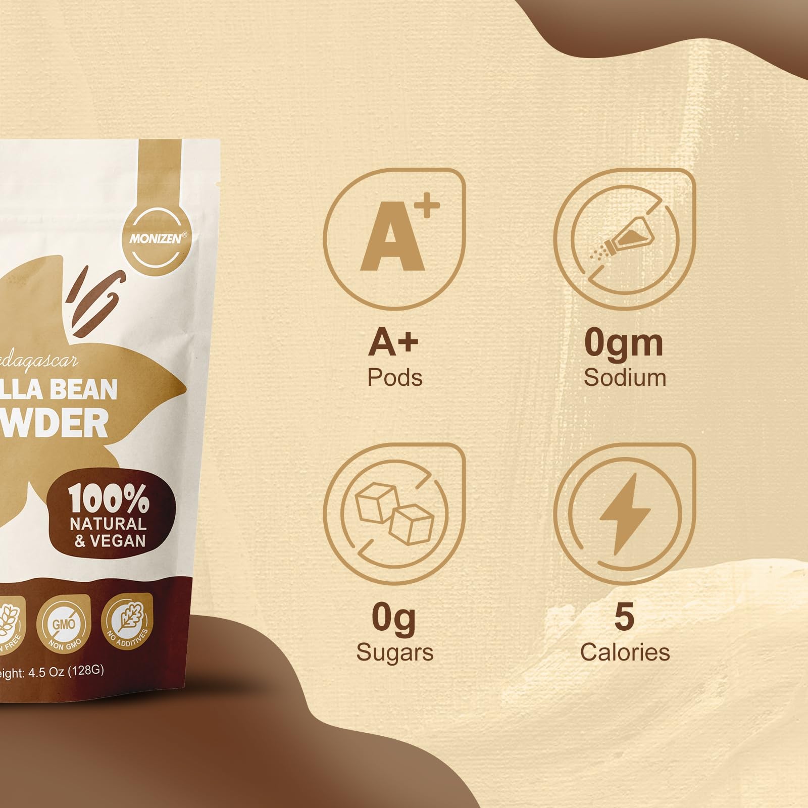 Pure Madagascar Vanilla Powder 4.5 oz, A+ Grade Whole Bean Ground Fine Gourme…