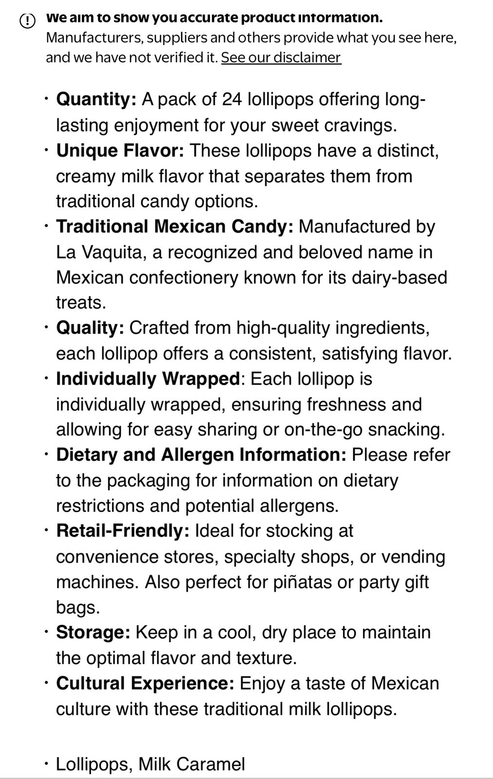 La Vaquita milk caramel mexican candy paletas lollipops sabor cajeta 24 ct