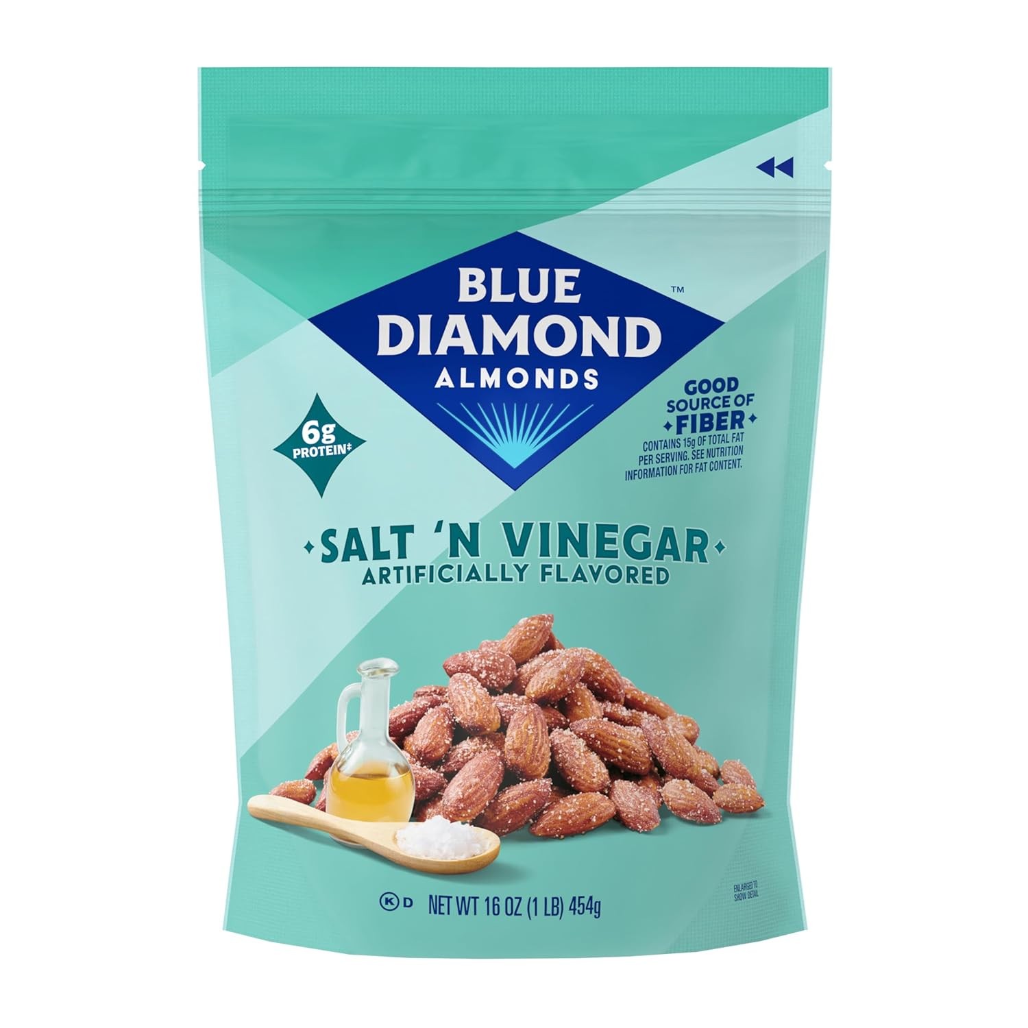 Blue Diamond Almonds Salt N’ Vinegar Flavored Snack Nuts, 16 Oz Resealable Bag (