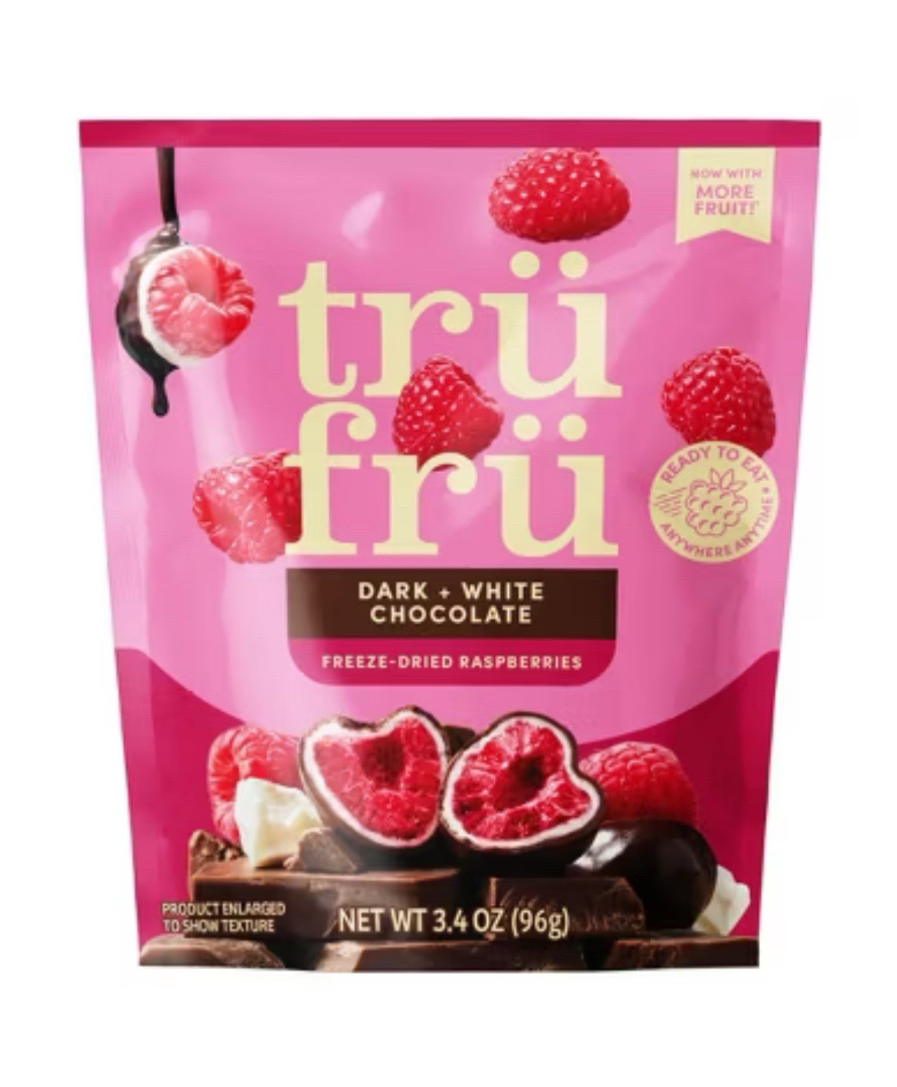 🟠 New Tru Fru DARK WHITE CHOCOLATE Freeze Dried Fruit Raspberries Bag 3.4oz