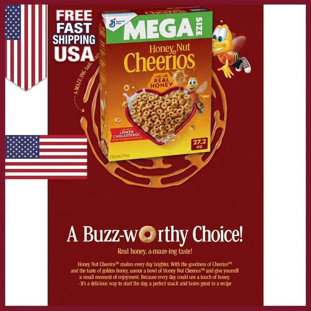 Honey Nut Cheerios,Heart Healthy Breakfast Cereal, Mega Size, 27.2 Free Shipping