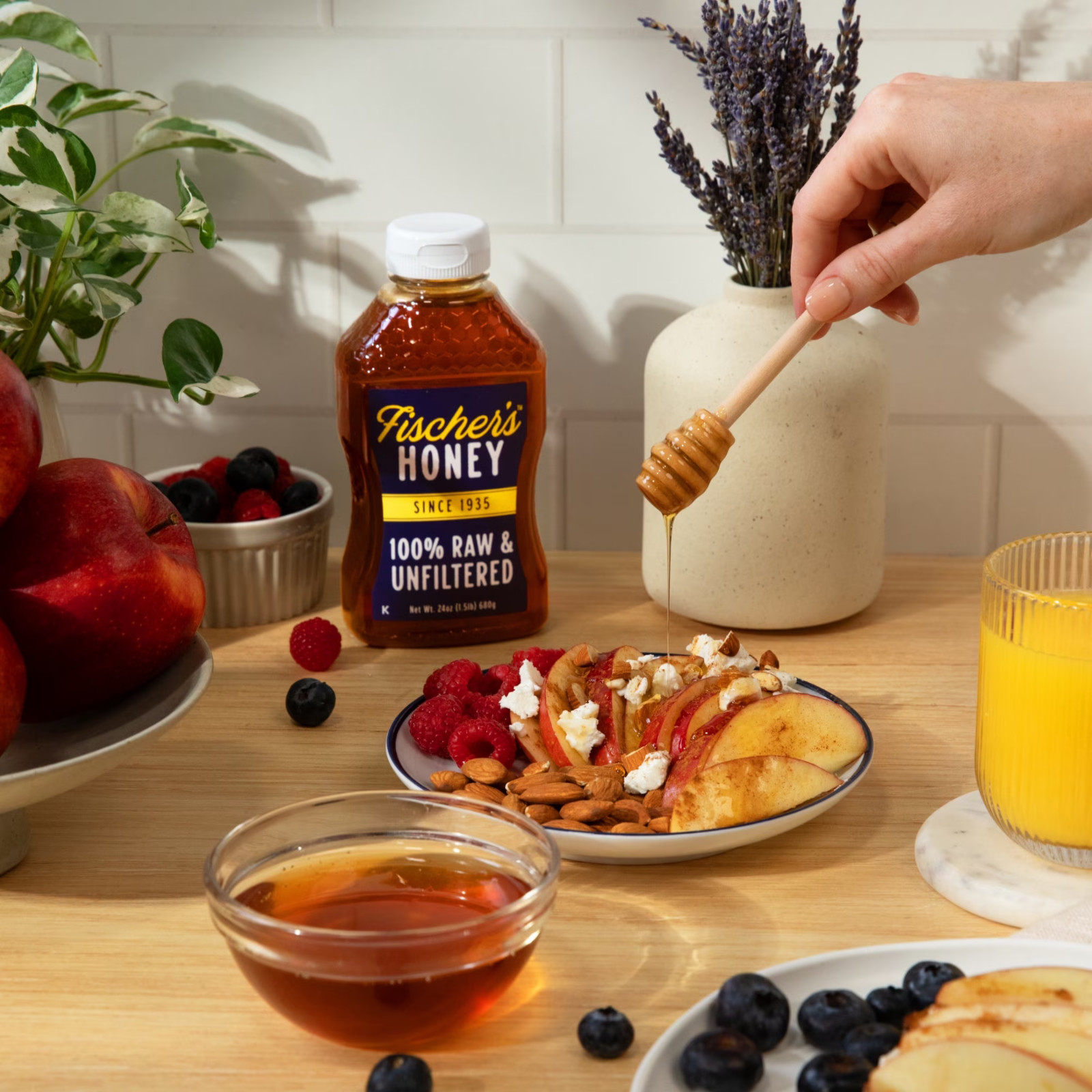 Fischers Honey, 24oz Raw and Unfiltered, Premium, Pure, Squeeze Bottle New