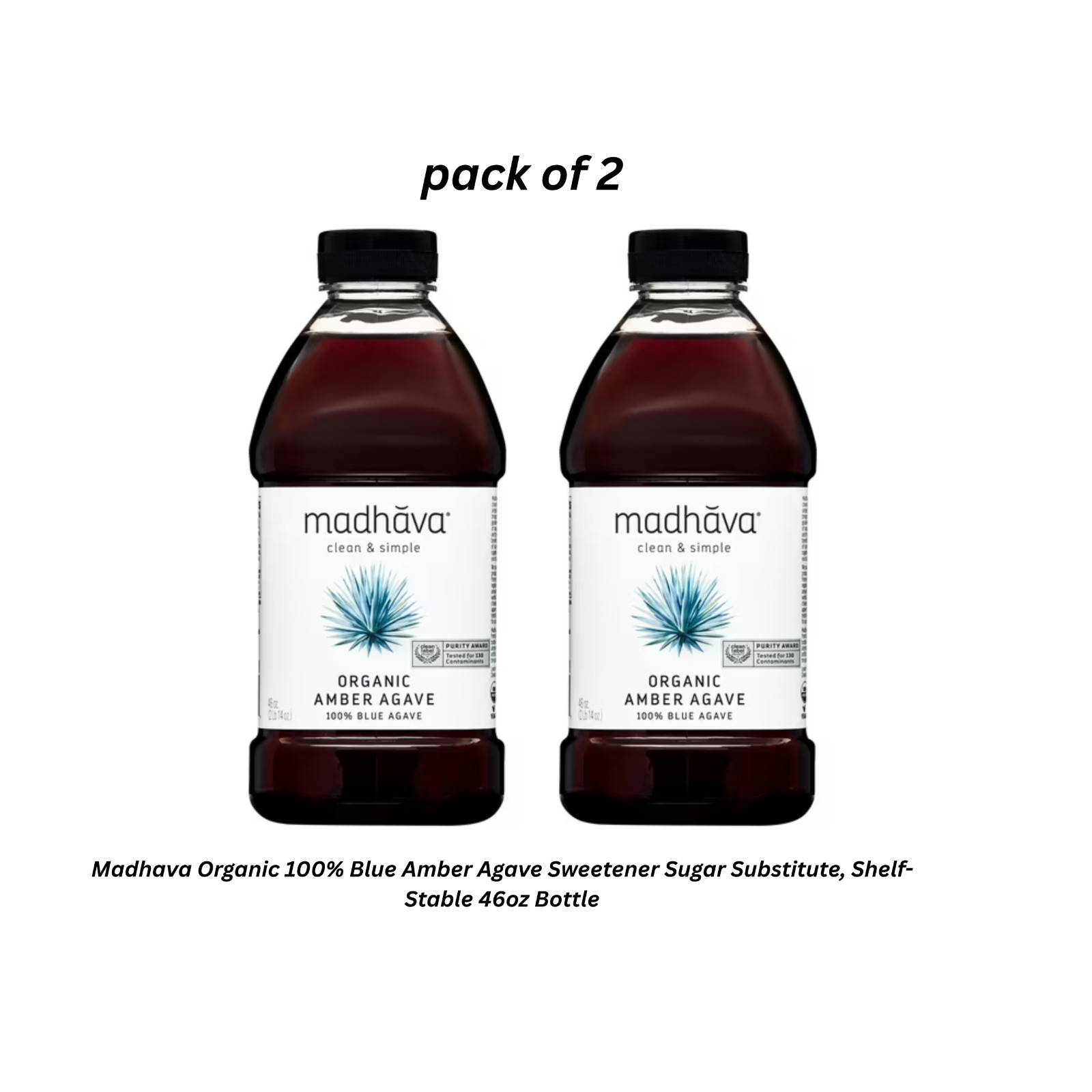 Madhava Organic Amber Agave, 100% Blue Agave Sweetener Sugar Substitute, 46 oz