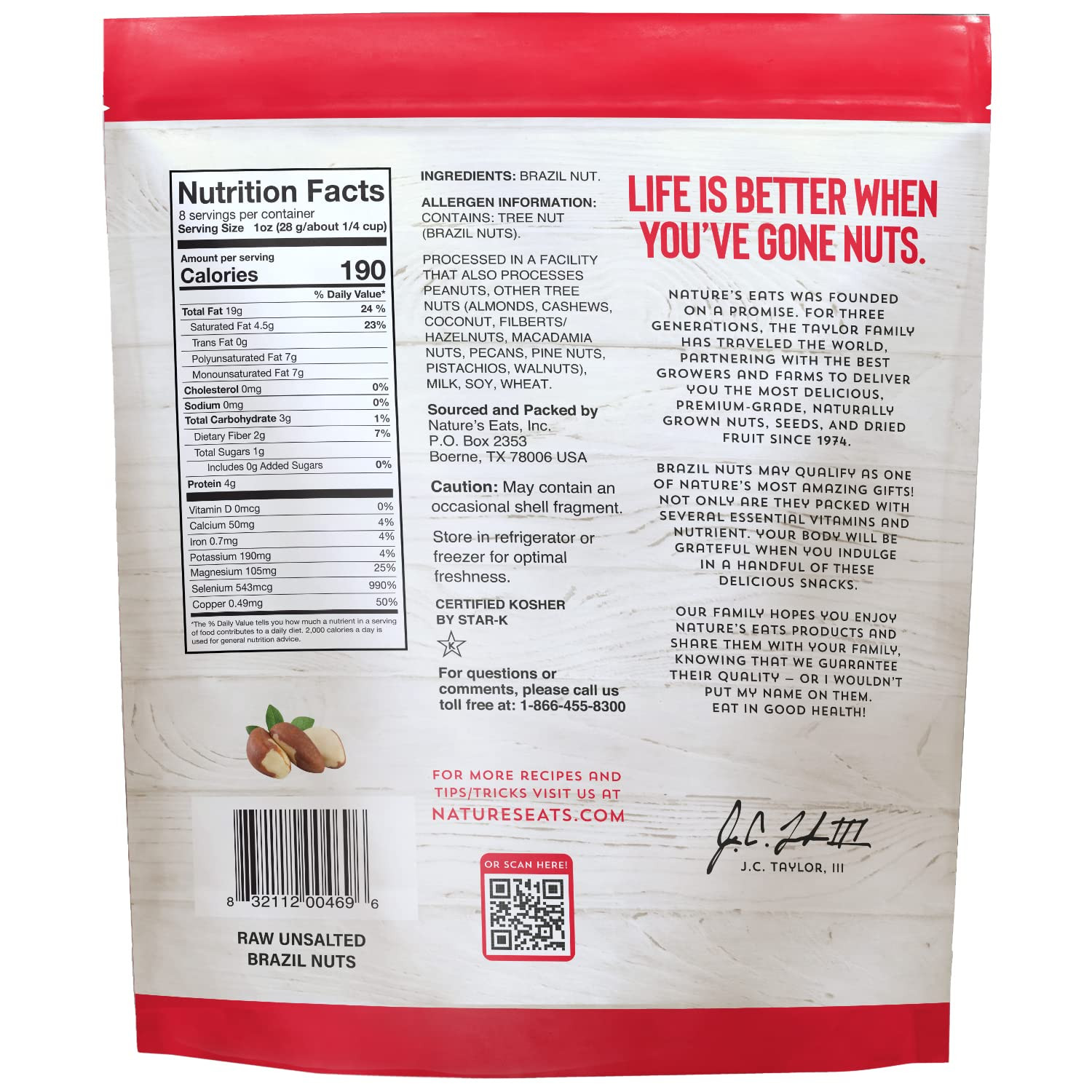 Organic Raw Brazil Nuts Whole Unsalted Superfood Snack 8oz Heart Healthy