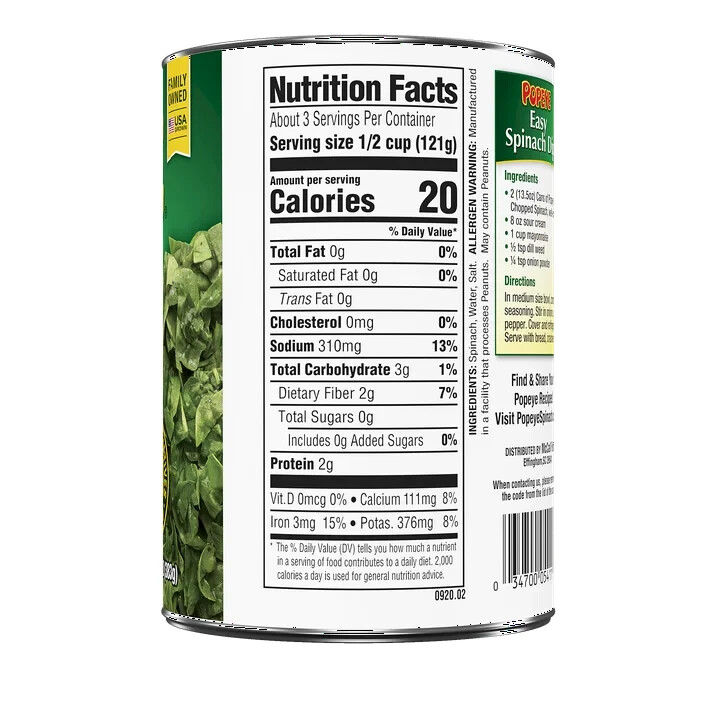 Premium Popeye’s Farm Fresh Chopped Spinach – 12 Pack, Size 13.5 oz Cans