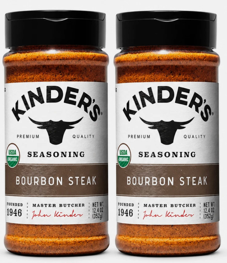 2 Pack Kinder’s Organic Bourbon Steak Seasoning Spice Mix, 12.4 oz Each Shaker