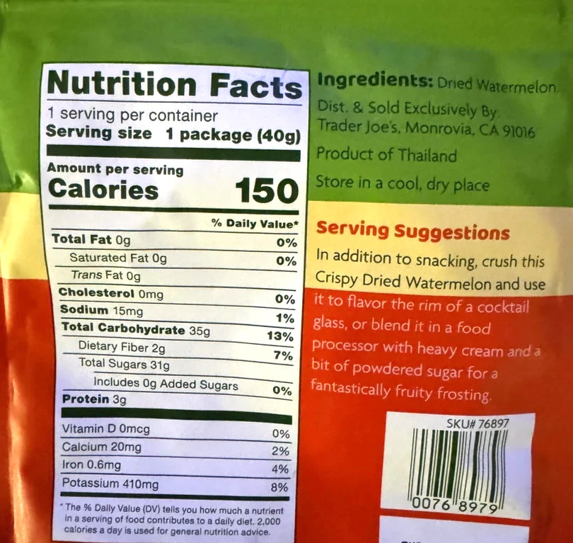 Trader Joe’s 1.41 oz CRISPY DRIED WATERMELON Sweet Fruit Snack Chips *BB 1/2027*