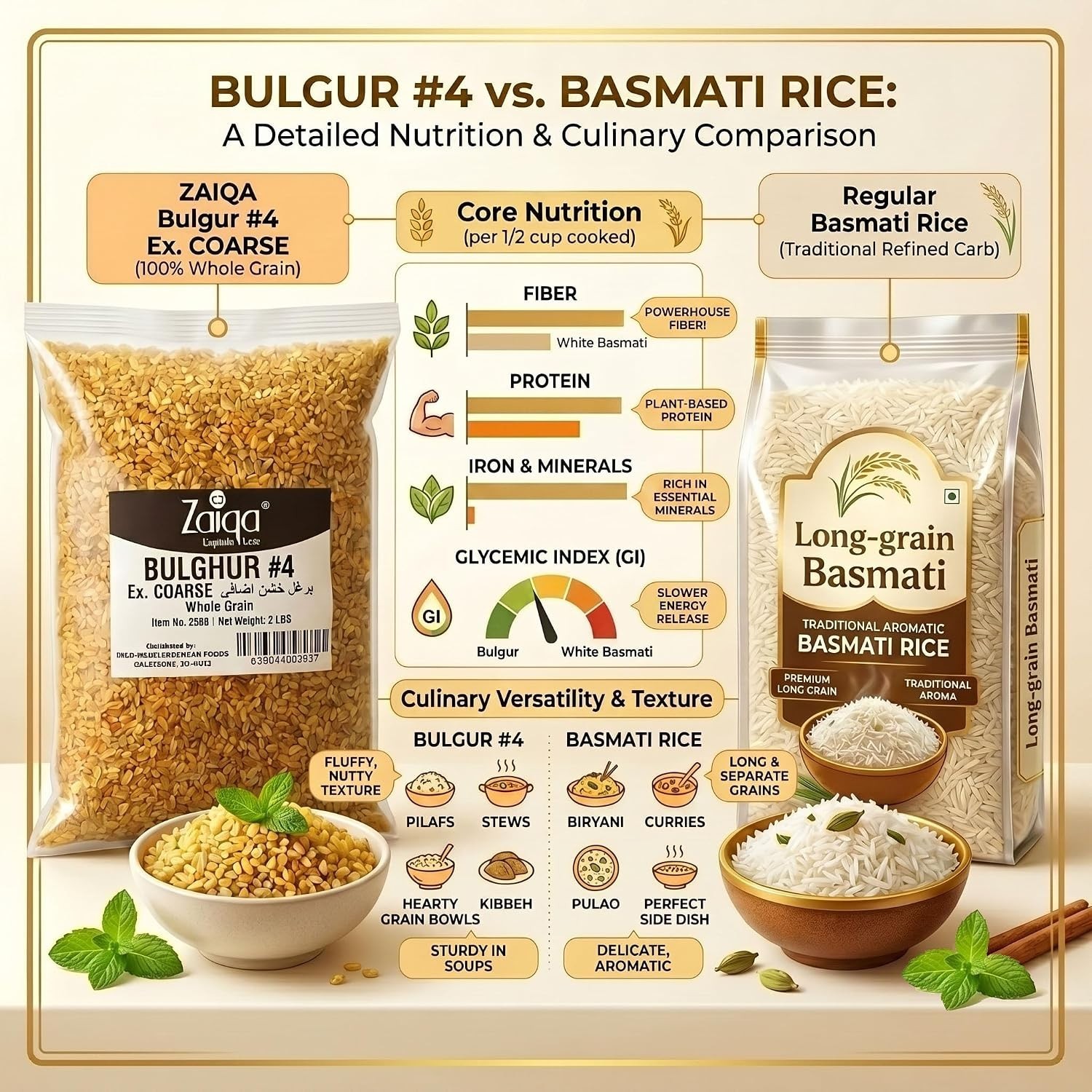 Nutrient-Dense Zaiqa Bulgur Wheat 2LB – , Non-GMO, Fast Cooking Grain