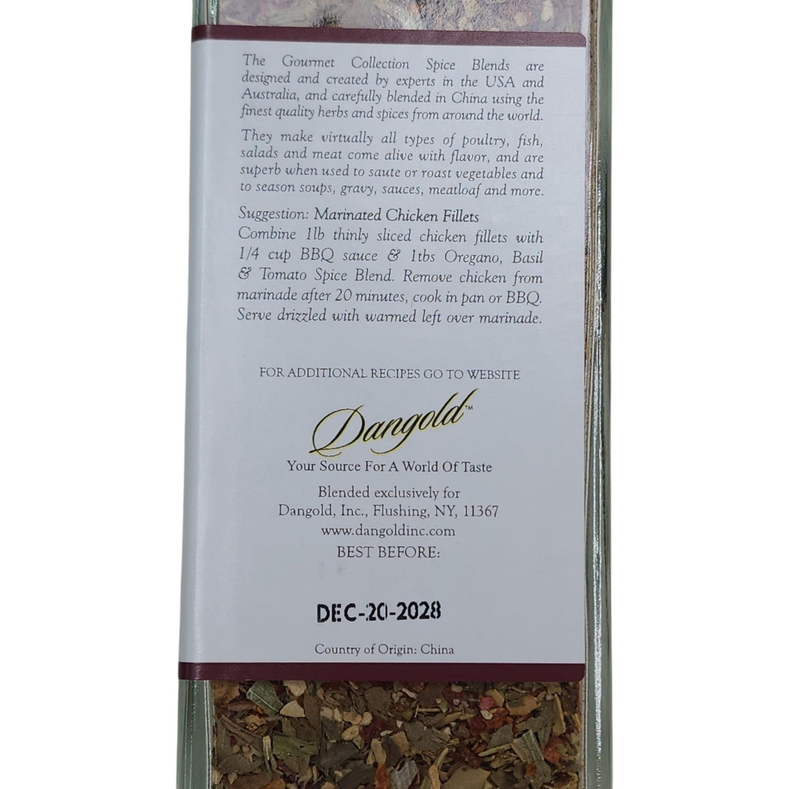 The Gourmet Collection Oregano Basil & Tomato Spice Blend Glass Jar Exp 11/2028