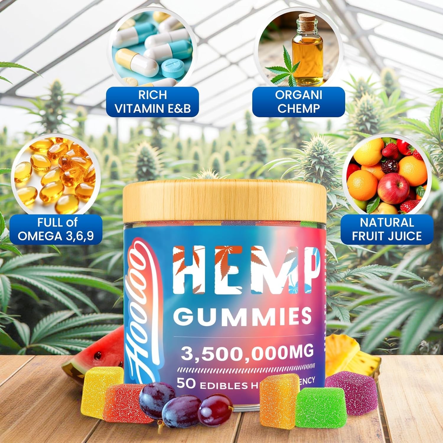 «Hemp Gummies for Adults, 6 Fruity Flavors for Deep Bedtime, Relax, Hemp Gummy I