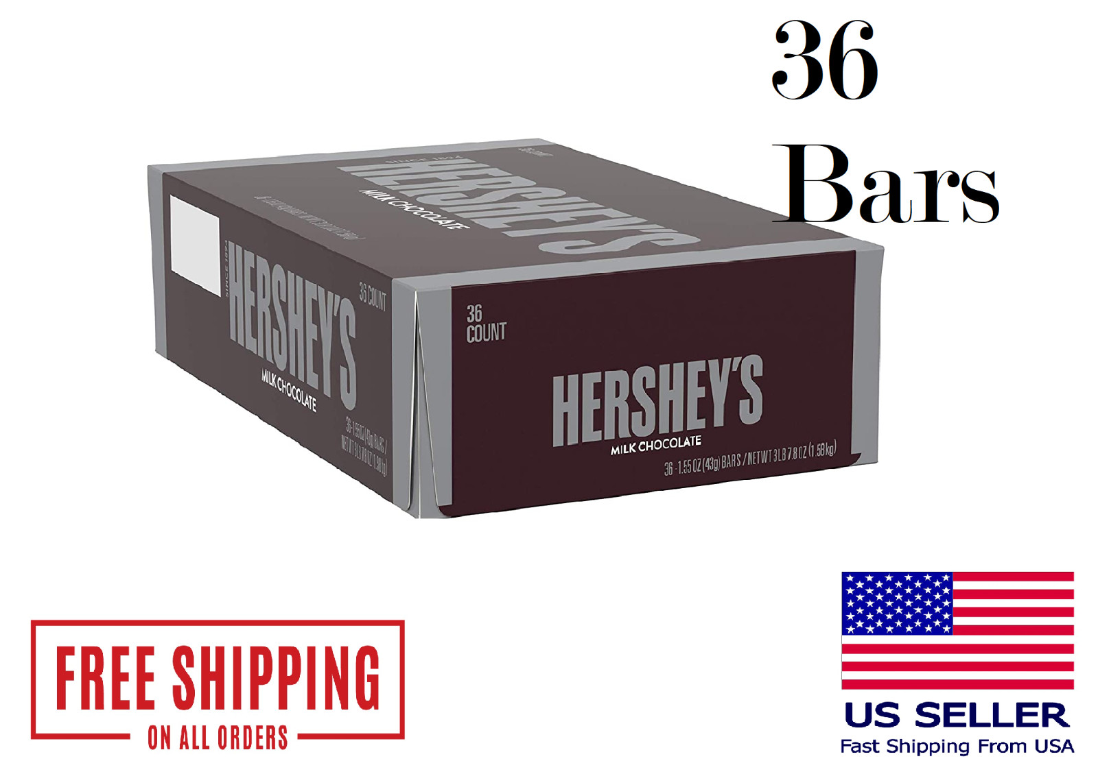 HERSHEY’S Milk Chocolate Candy Bars 1.55-oz. Bars, 36 Count