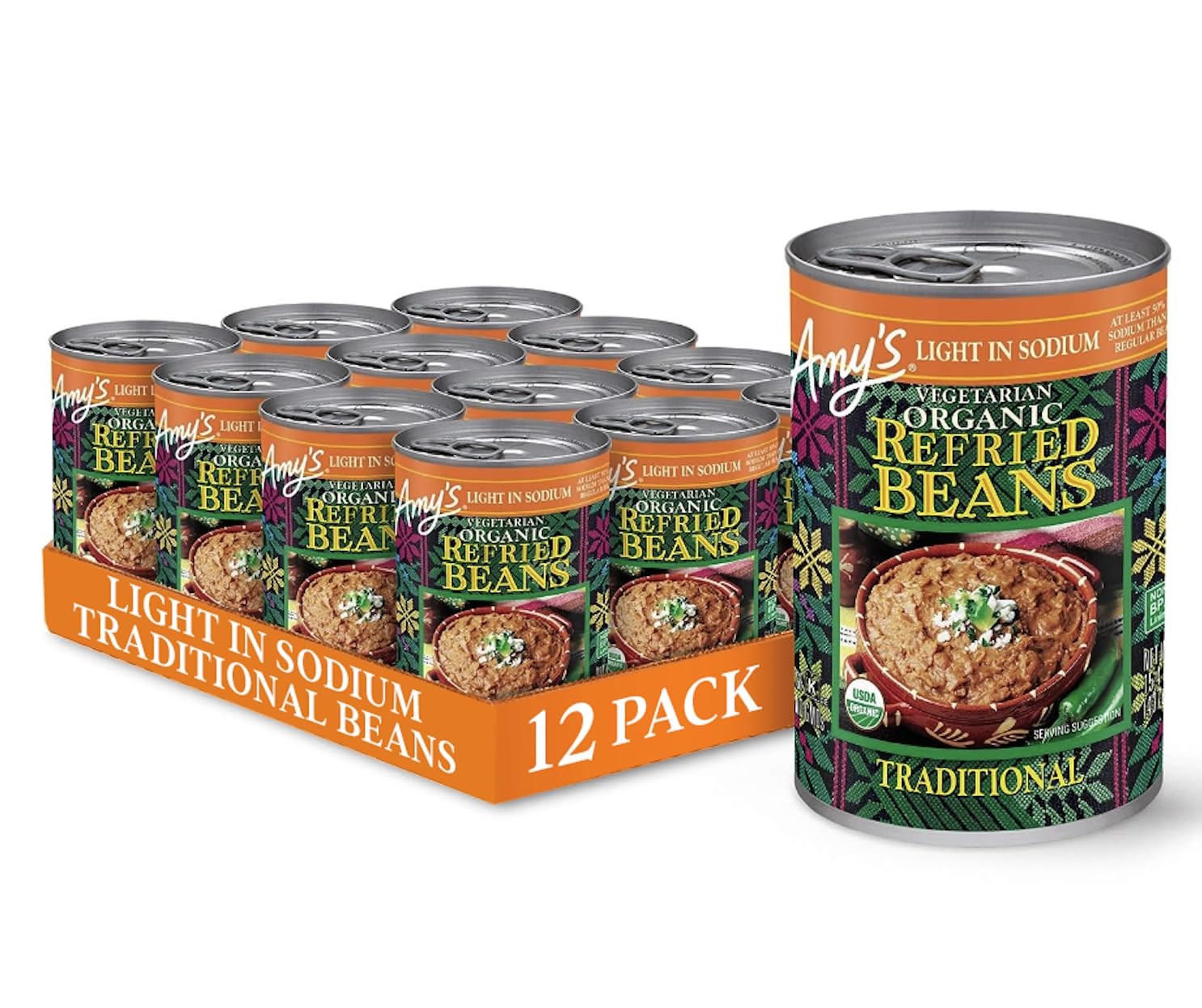Amy’s Organic Refried Beans Canned, Traditional Beans Light in Sodium, Vegan Glu