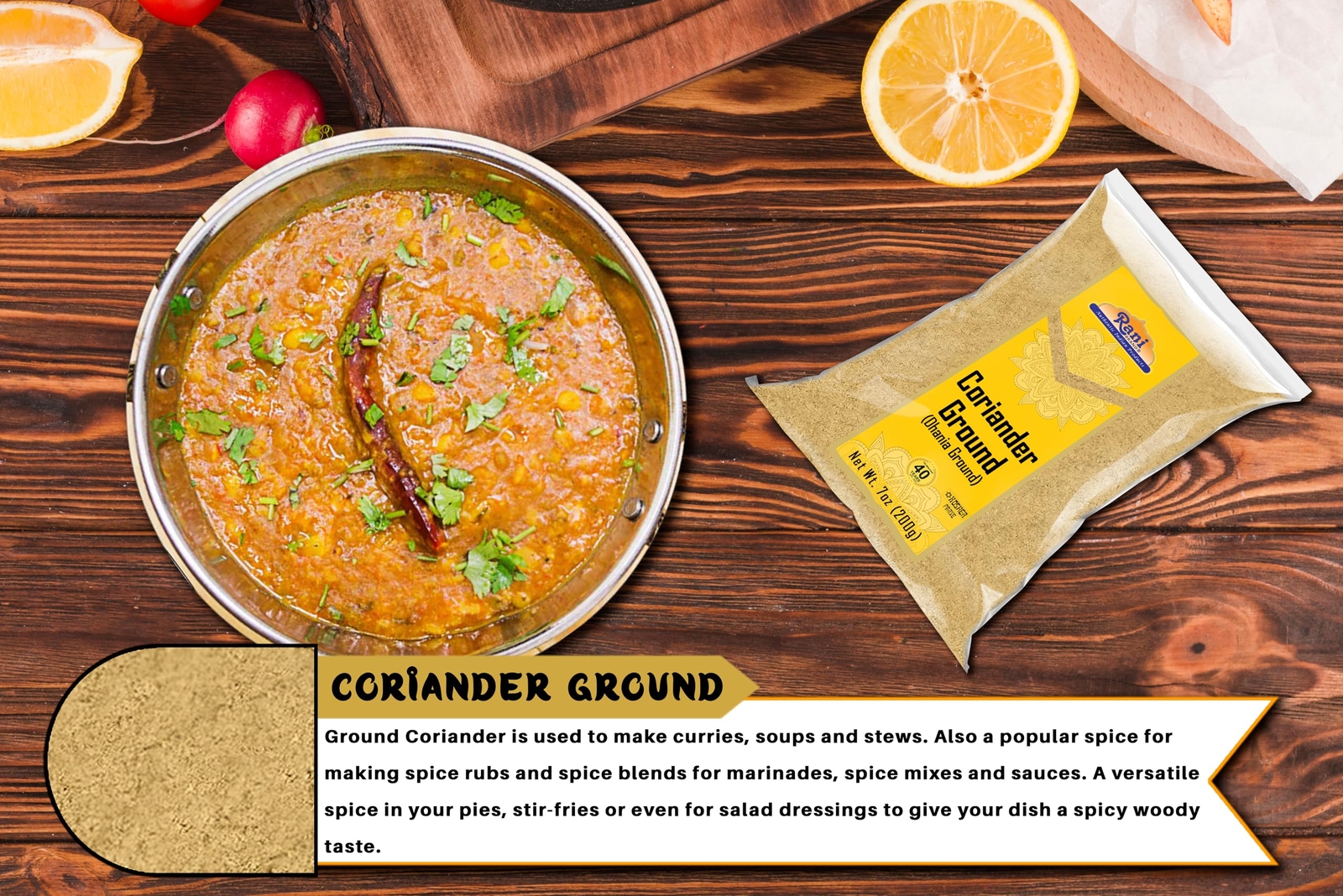 Rani Coriander Ground Powder (Indian Dhania) Spice, 7oz (200g)