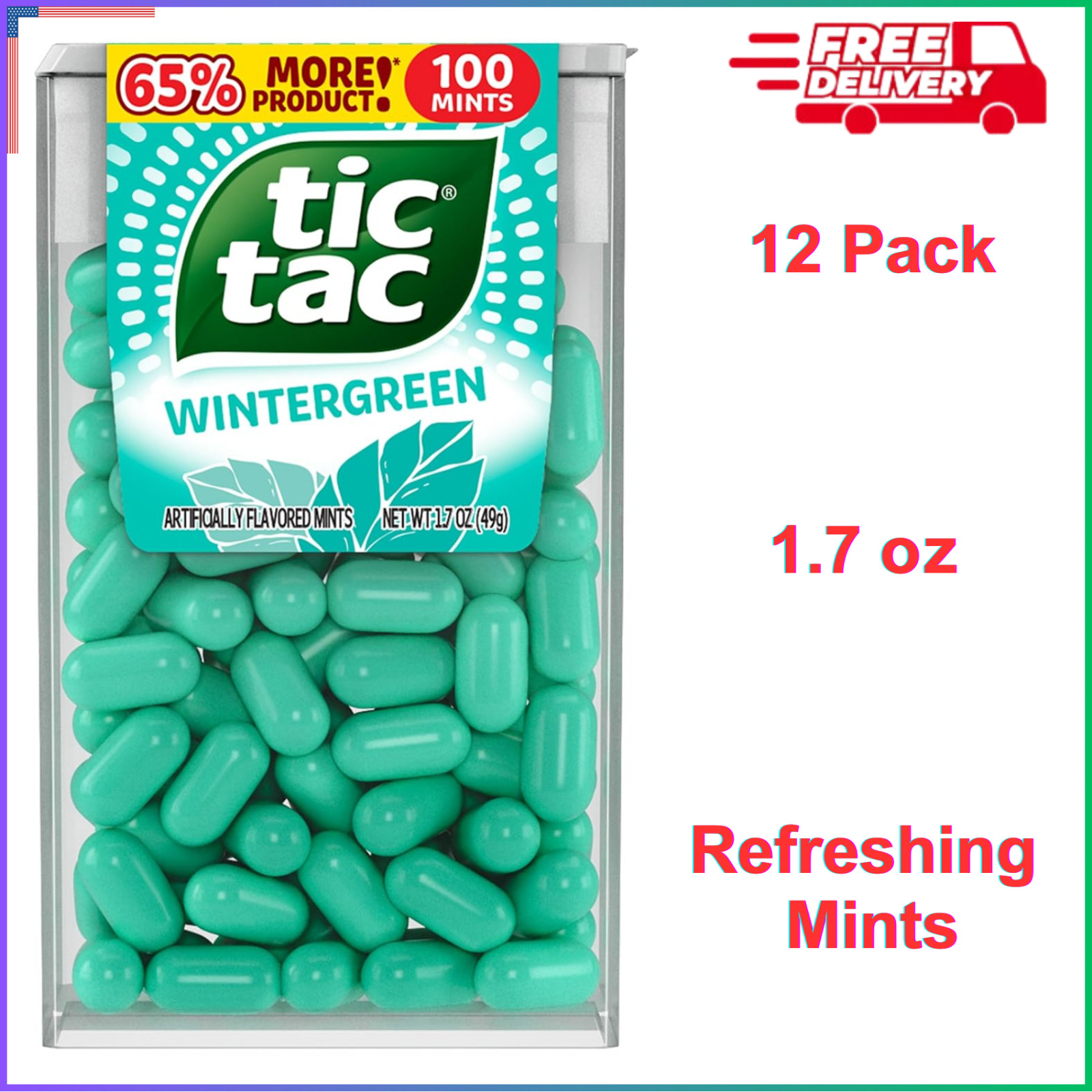 12 Pack Tic Tac Wintergreen Breath Mints On-The-Go Refreshment, 1.7 Ounce Each