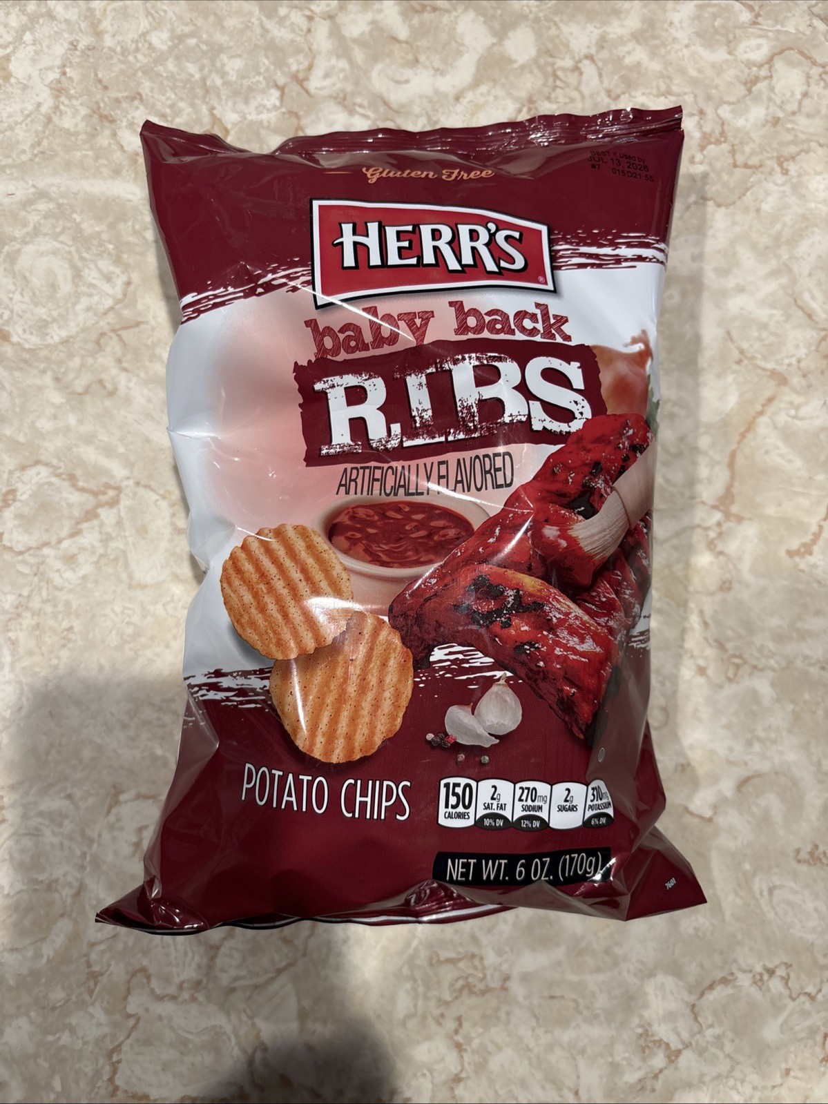New Herr’s Baby Back Ribs Potato Chips 170g Big Bag Fresh Great Flavor Original