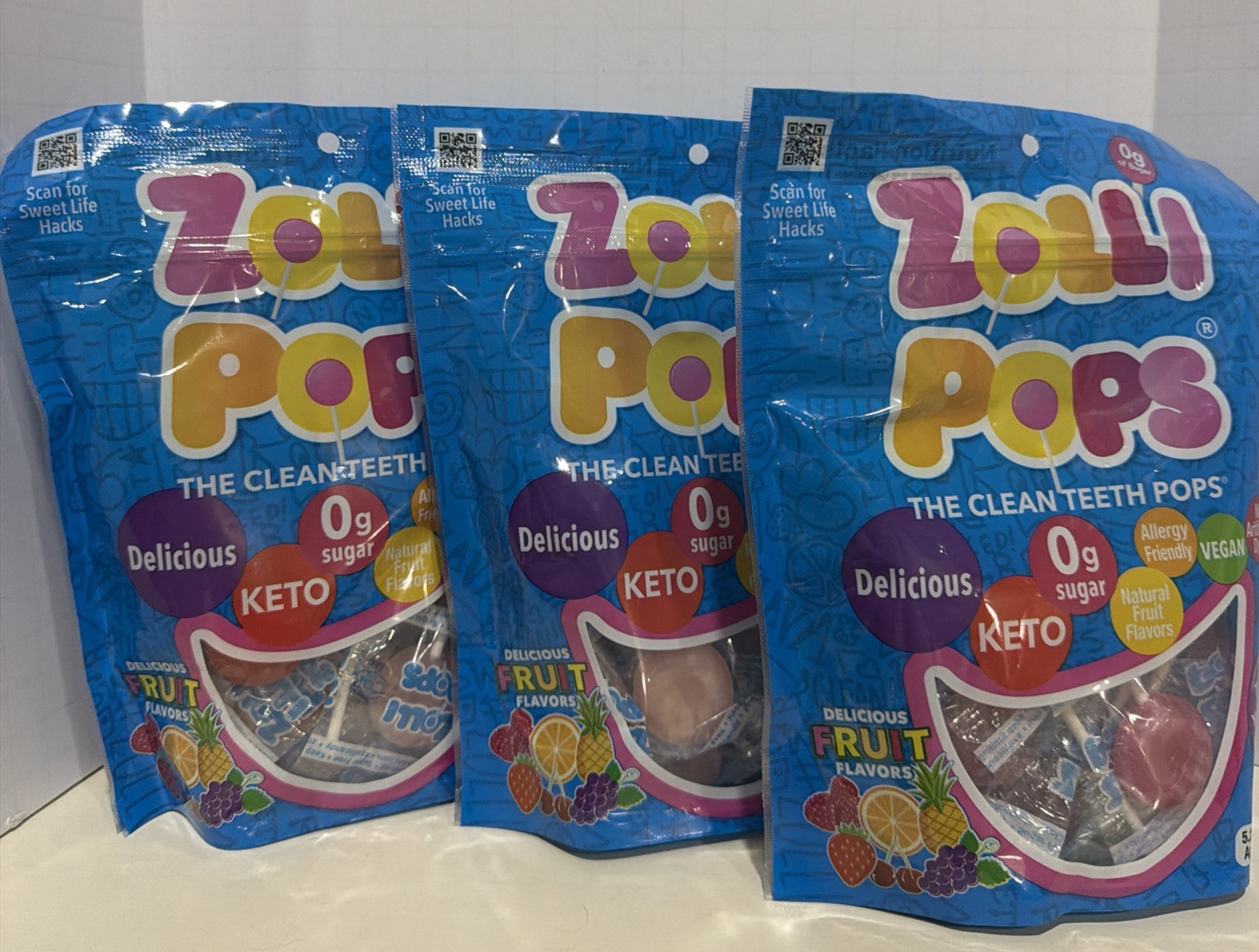 Zollipops Sugar Free Lollipops Suckers Keto Candy; Lot of 3 Bags; 5.2oz ea