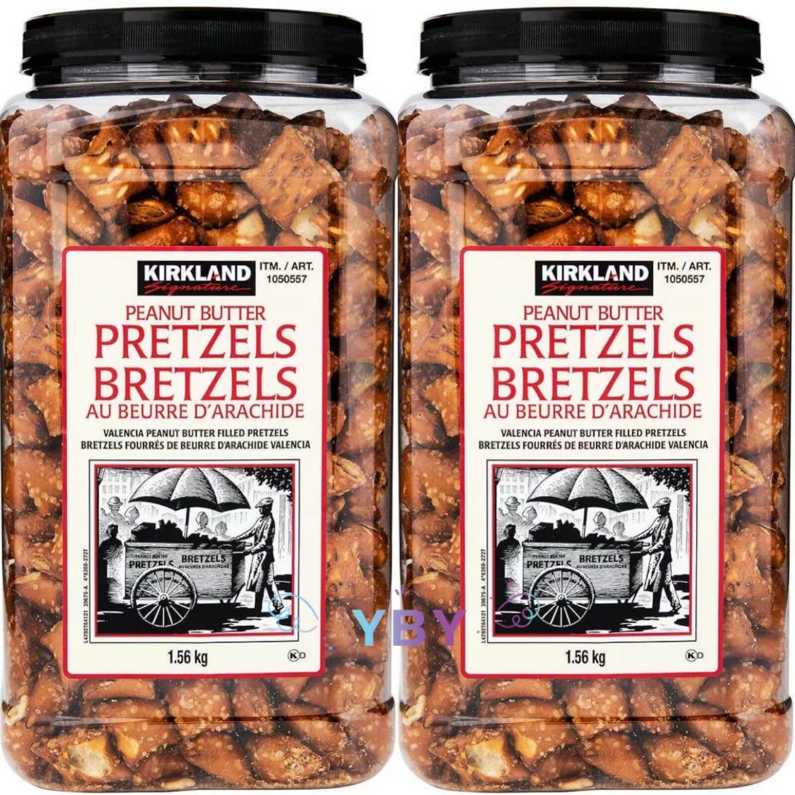2 Jars Kirkland Singniture Valencia Peanut Butter Filled Pretzel 55 oz Each Jar