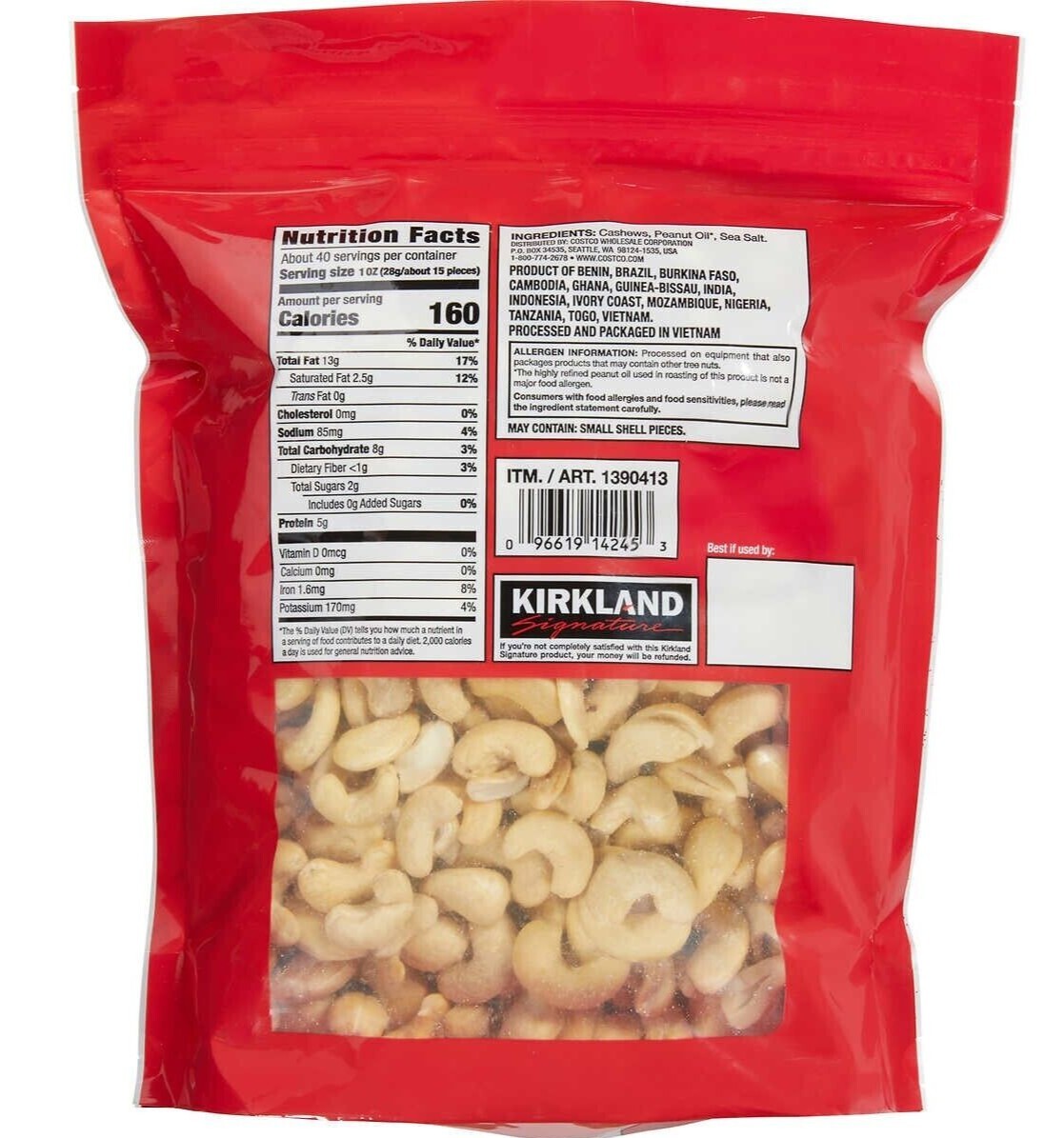 Pack of 2, NEW Kirkland Signature Fancy Whole Cashews, 2.5 lbs/Pack