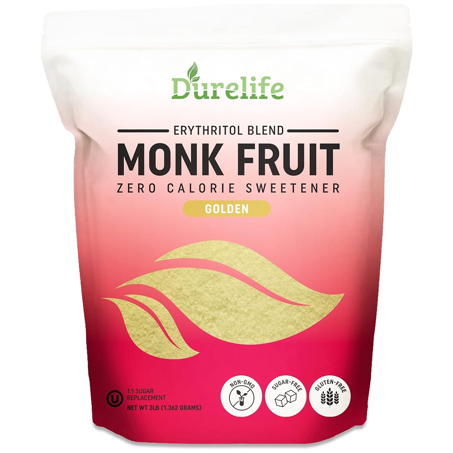Durelife Golden Monk Fruit Sweetener, 1:1 Sugar Replacement, Golden – 3 lb