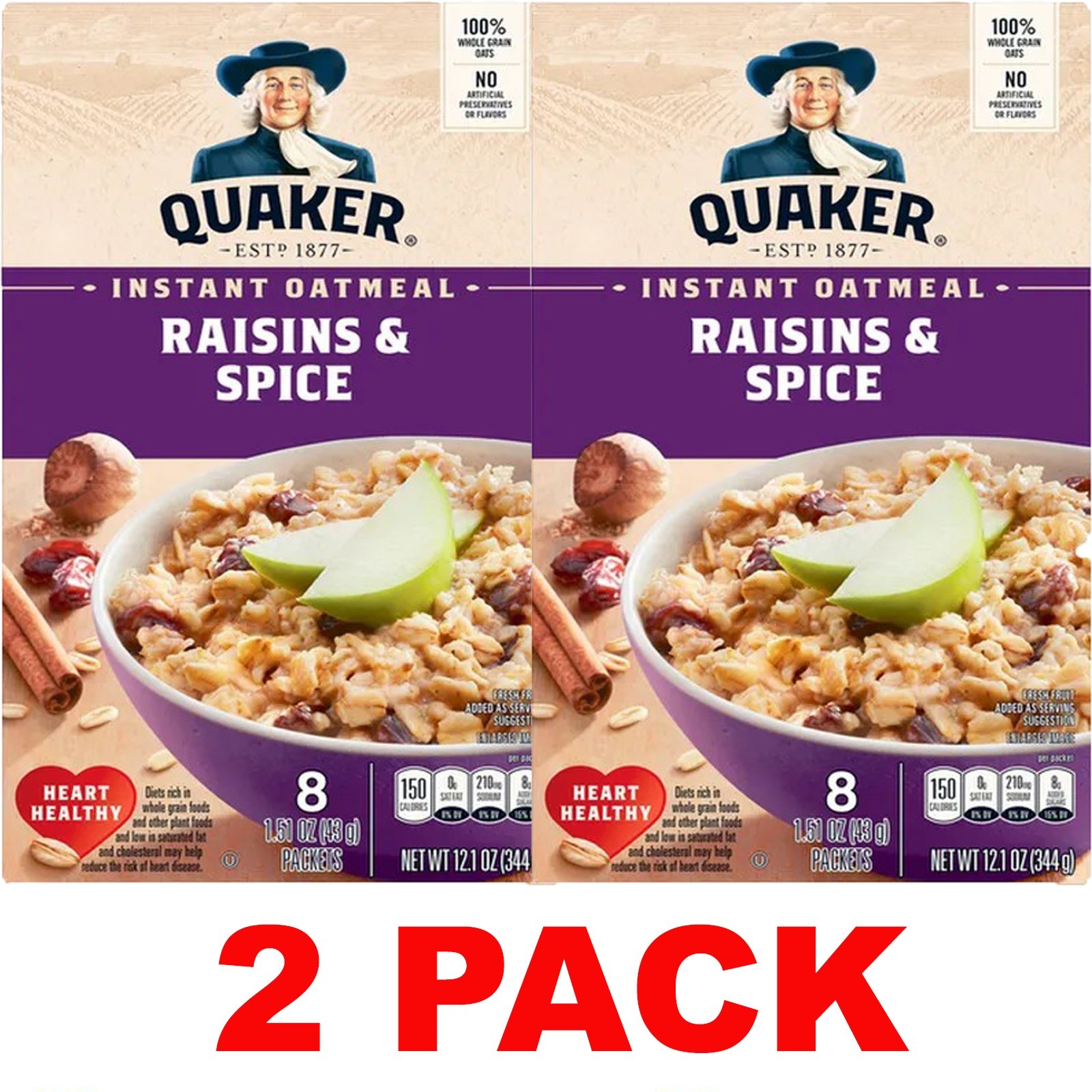 QUAKER Raisins & Spice Instant OATMEAL Whole Grain Oats – 12.1 oz Box – 2 PACK