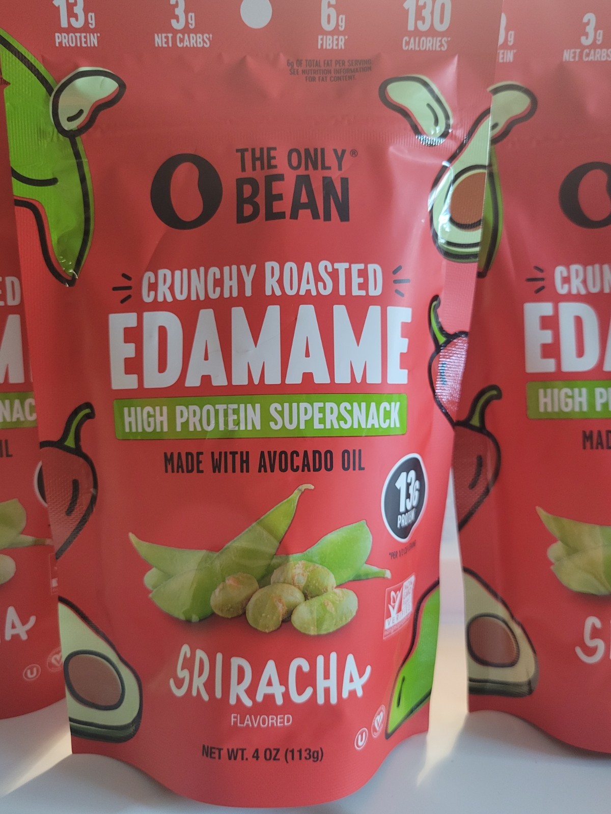 The Only Bean Sriracha Crunchy Roasted Edamame 4 oz Lot of 3 Exp Feb 10 2027