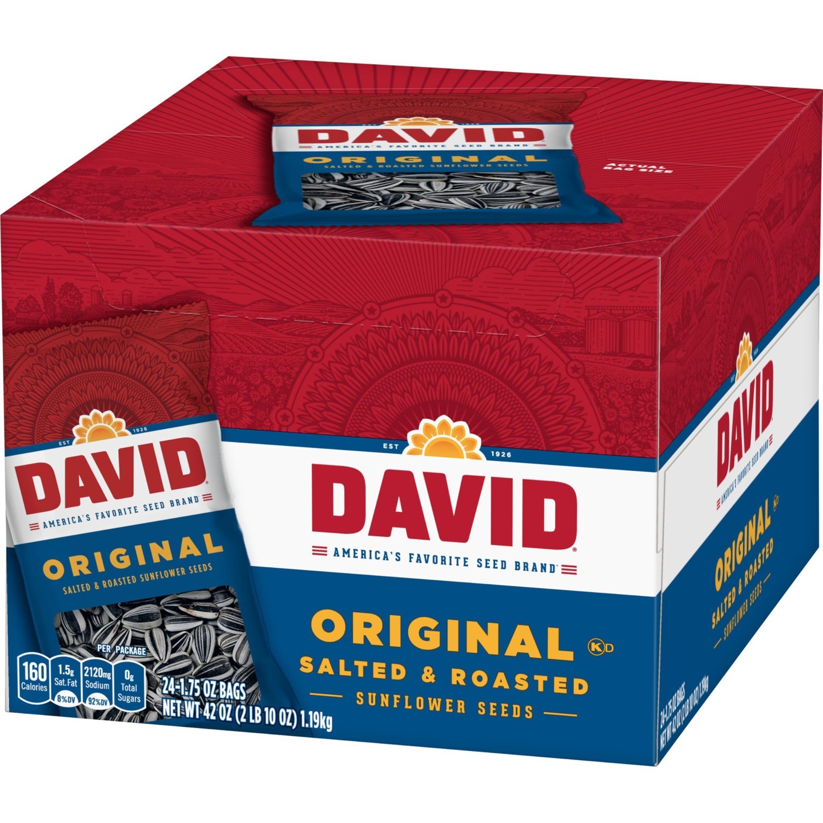 DAVID Original Flavor Sunflower Seeds 24 Pack 1.75oz -Convenient On the Go Snack