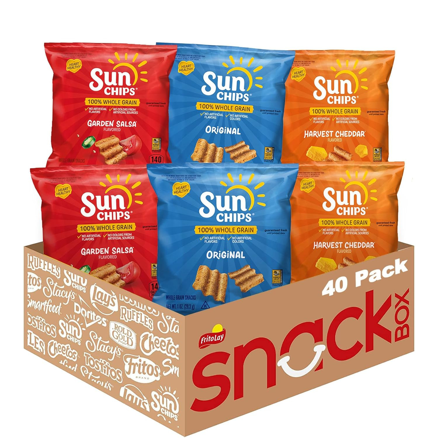 100% Whole Grain Chips, Variety Pack, 1 Oz Bags, Pack of 40, No Artificial Flavo
