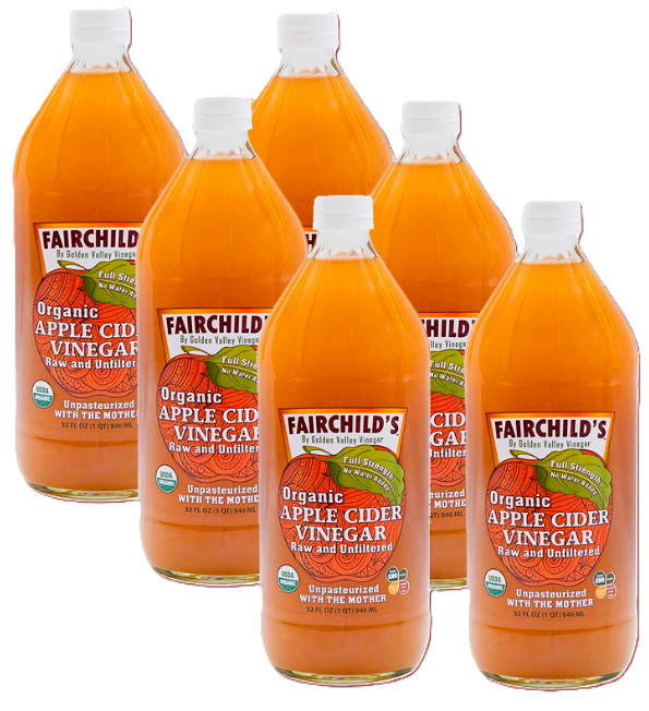 Lot (6) 32 oz Genuine Fairchild’s Organic Raw Apple Cider Vinegar FREE SHIPPING