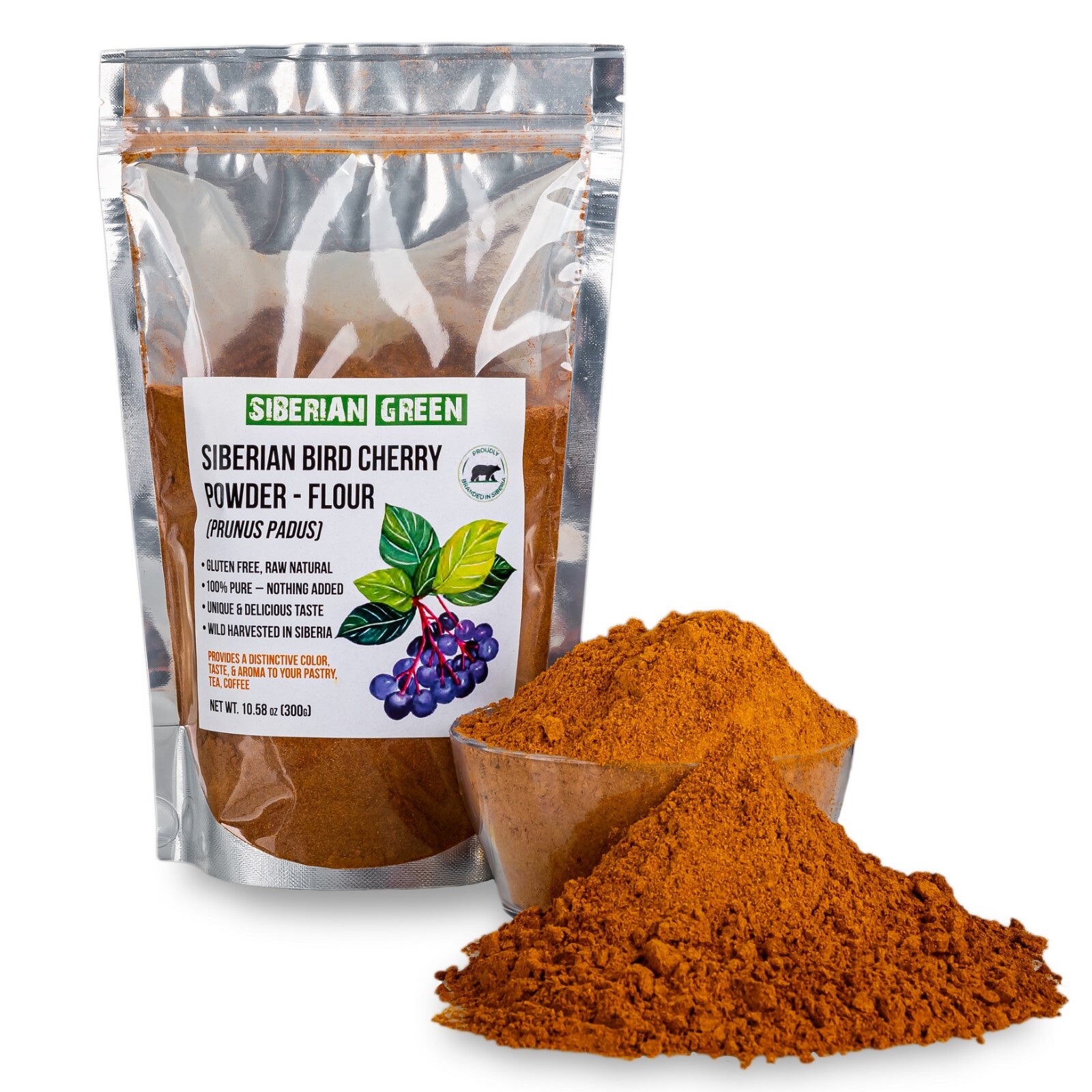 Siberian Bird Cherry Fine Powder Flour 300gr (10.58 oz) Wild Harvested Altai
