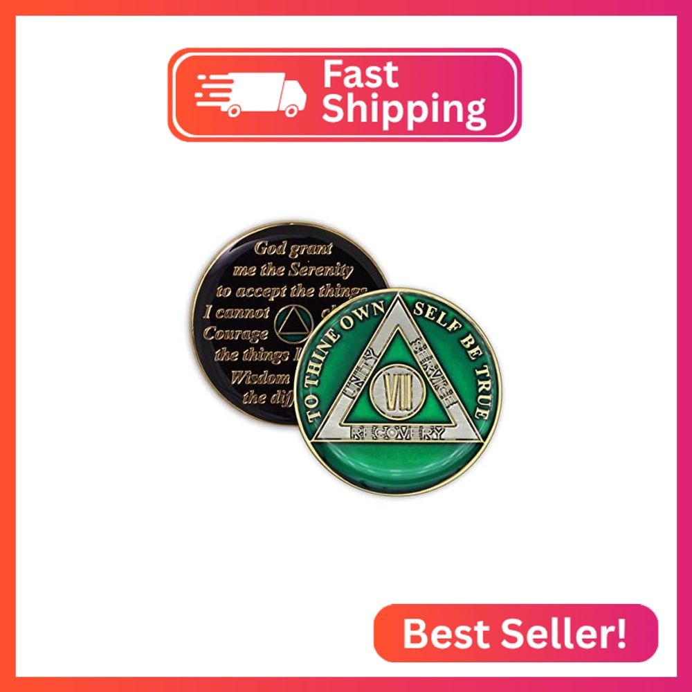 7 Year Sobriety Coin | Triplate AA Chip Recovery Anniversary Token (Green)
