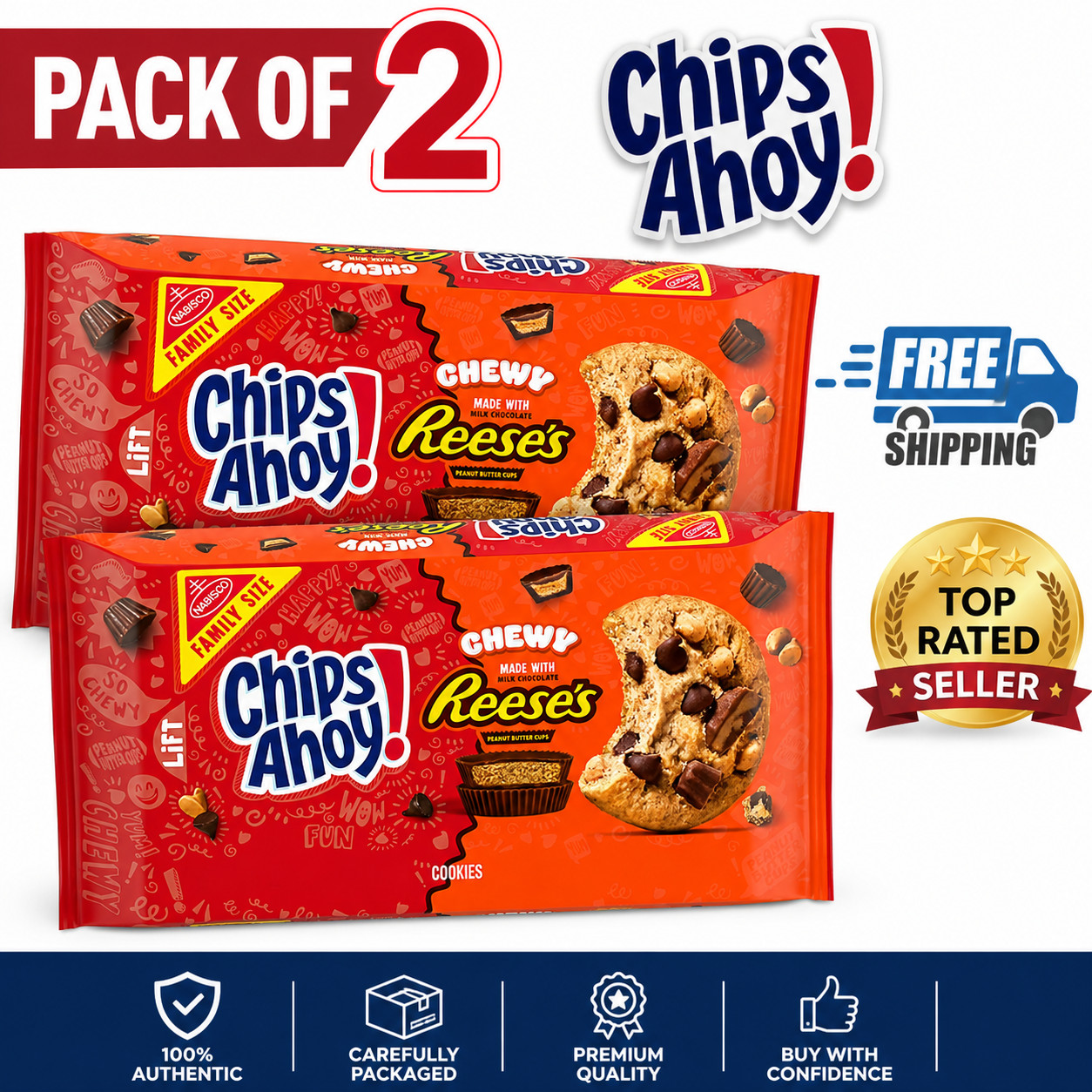 (2 Pack) Chips Ahoy! Chewy Cookies with Reese’s Peanut Butter Cups Family Size