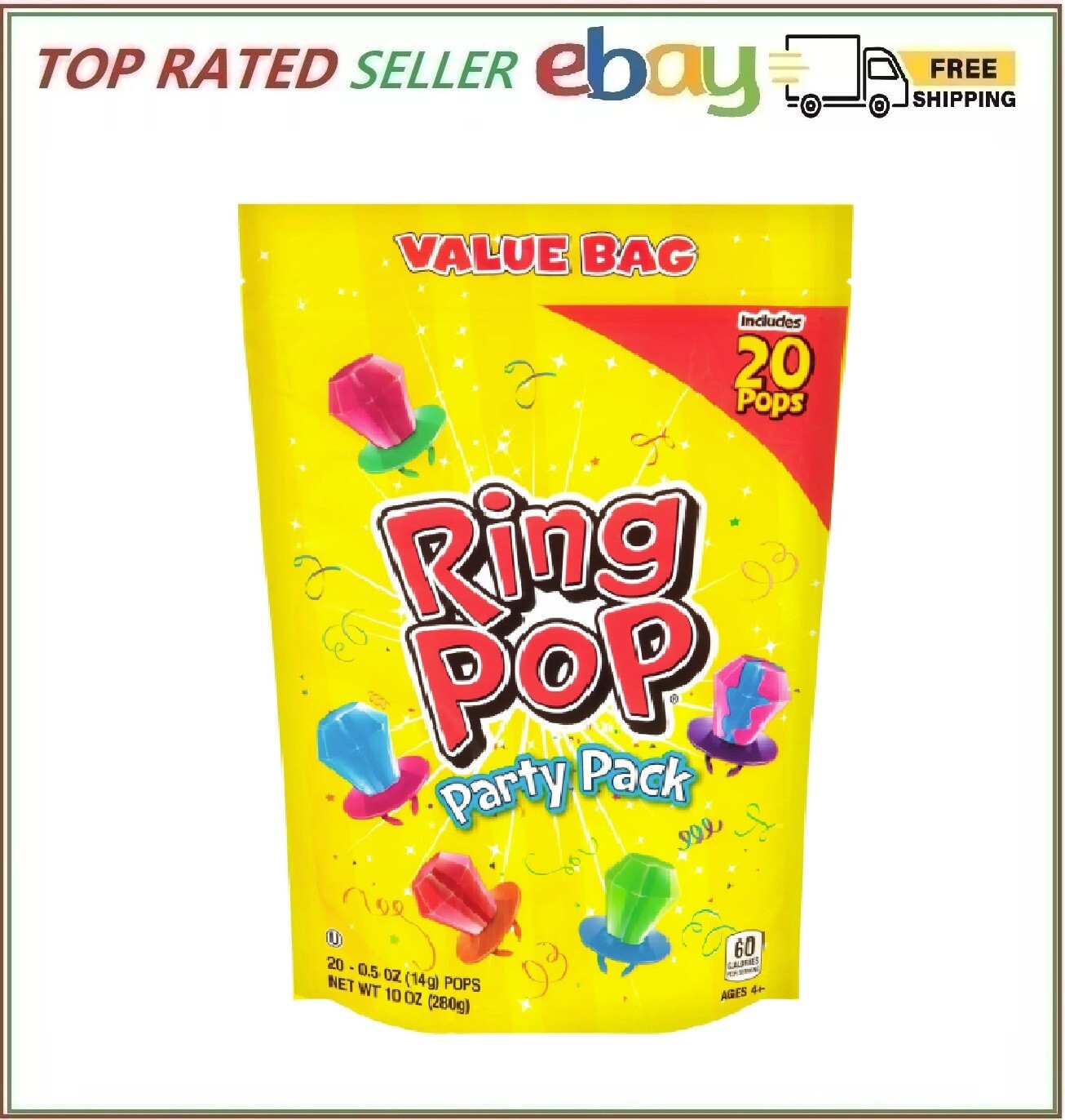 Ring Pop Individually Wrapped Bulk Lollipop Variety Party Pack – 20 Count Sucker